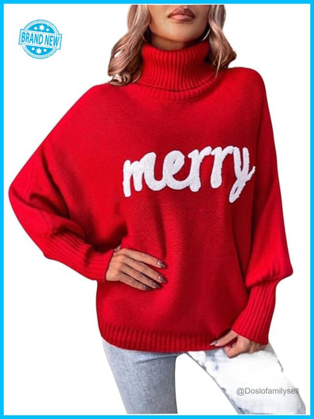 Oversized Turtleneck Sweater Women Batwing Sleeve Pullover Christmas